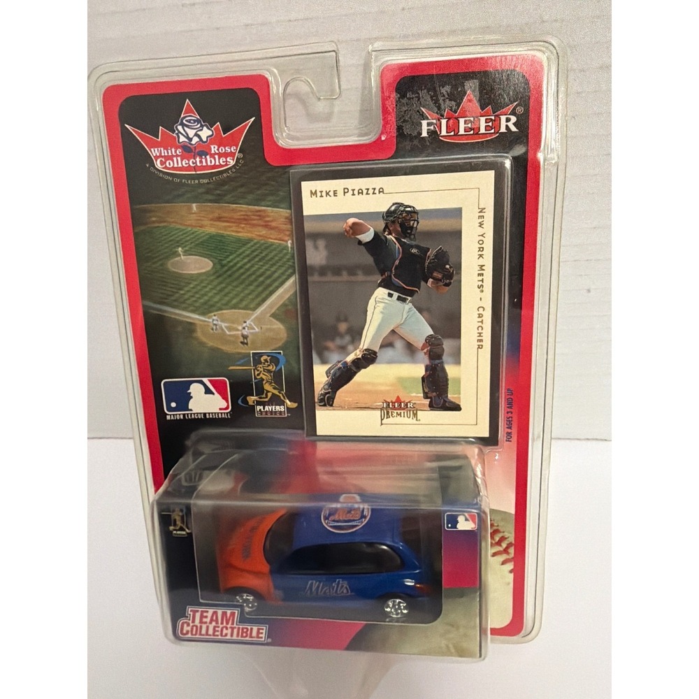 Mike Piazza NY Mets Fleer White Rose Collectibles PT Cruiser & Trading Card 2001